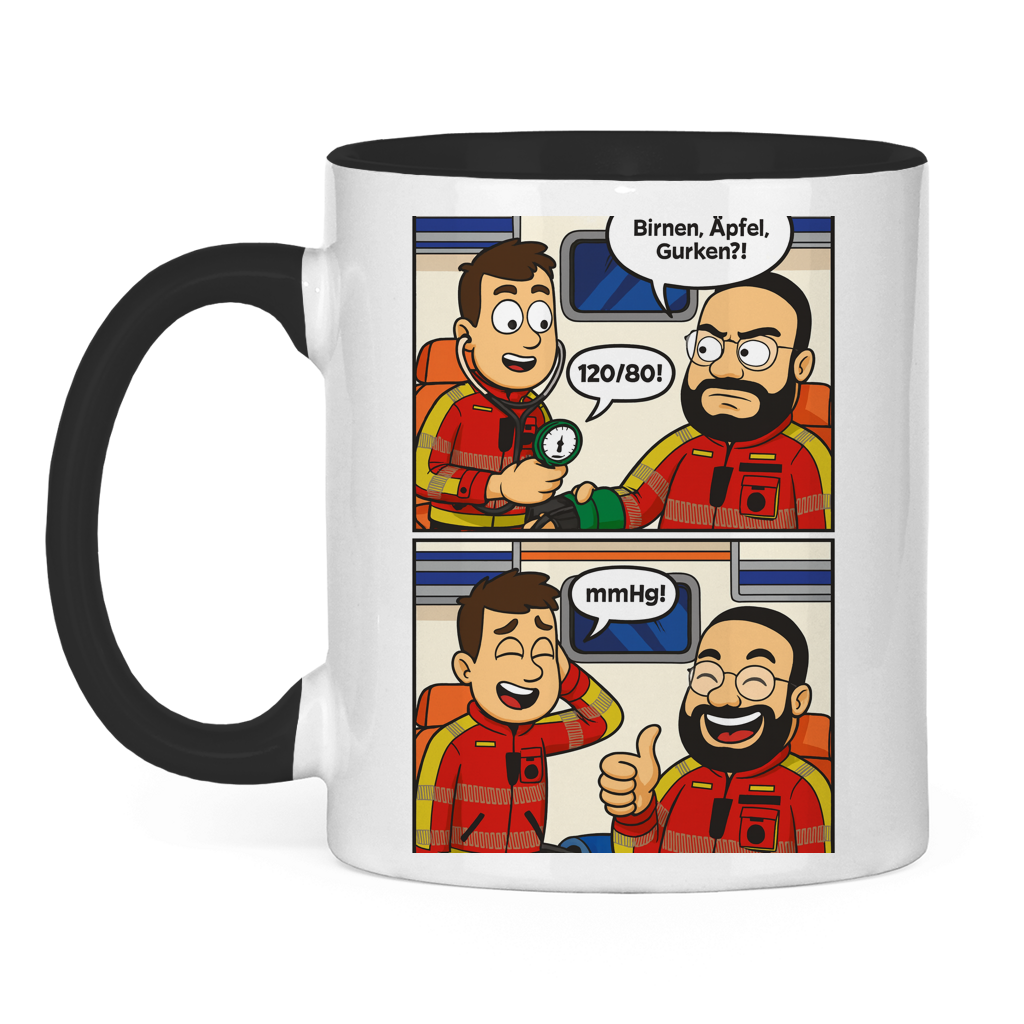 Tasse zweifarbig Birnen,Gurken,Äpfel